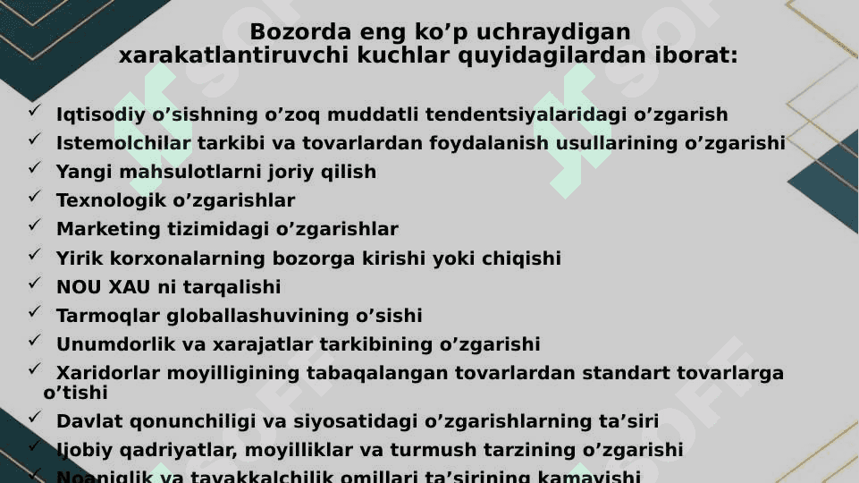 Tarmoqdagi umumiy vaziyat va undagi raqobat darajasi 6