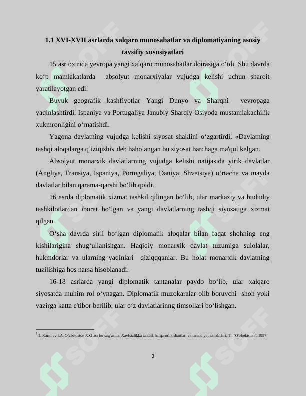 XVI-XVII asrlarda xalqaro munosabatlar va diplomatiyaning asosiy tavsifiy xususiyatlari. Birlashgan Millatlar tashkiloti 3