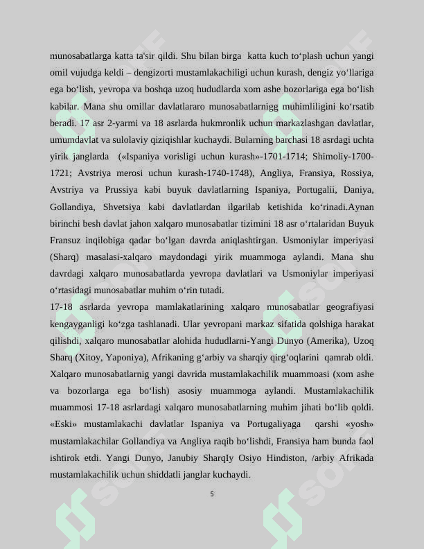 XVI-XVII asrlarda xalqaro munosabatlar va diplomatiyaning asosiy tavsifiy xususiyatlari. Birlashgan Millatlar tashkiloti 5