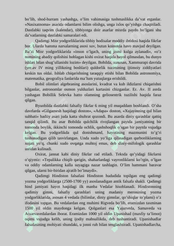 Qadimgi Sharqda asotiriy tasavvurlar va falsafiy bilimlarning paydo bo’lishi. 3