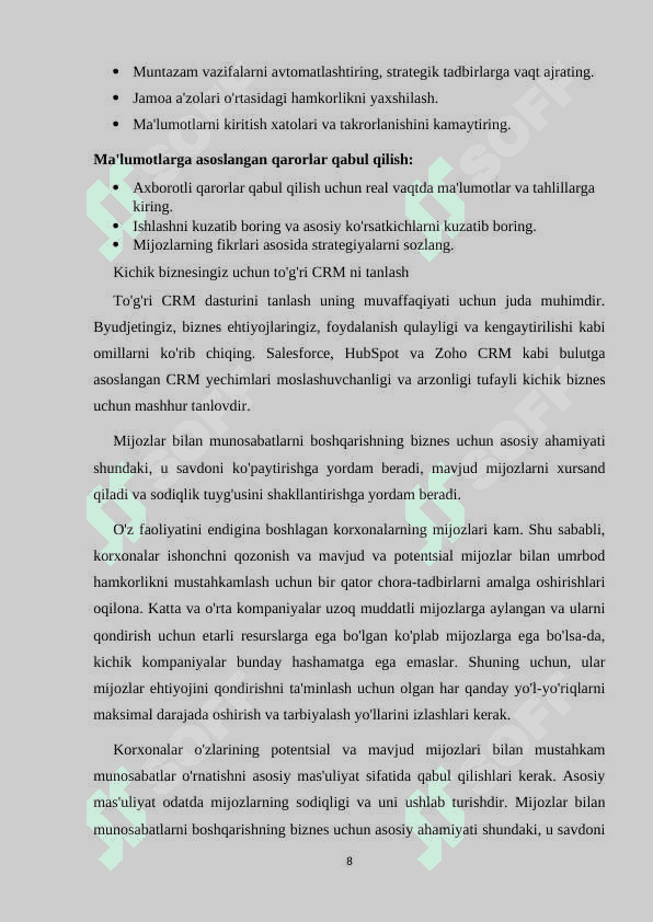 Kichik biznes uchun mijozlar bilan munosabatlarni boshqarish (CRM) tizimini yaratish 8