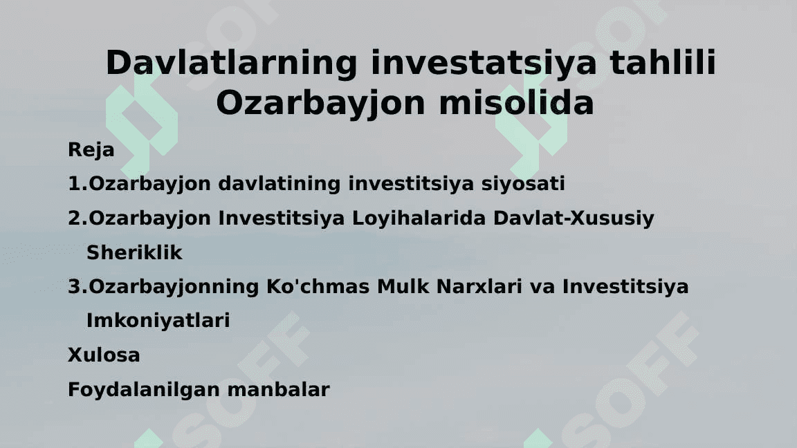 Davlatlarning investatsiya tahlili Ozarbayjon misolida 2