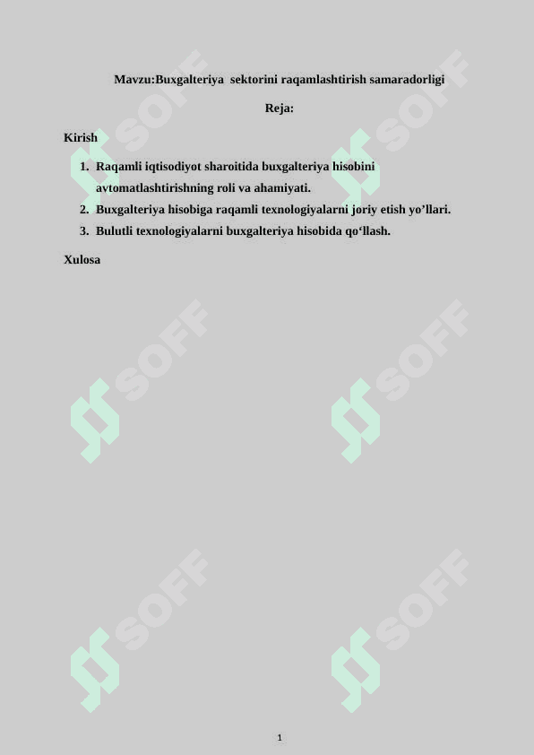 Buxgalteriya  sektorini raqamlashtirish samaradorligi 2