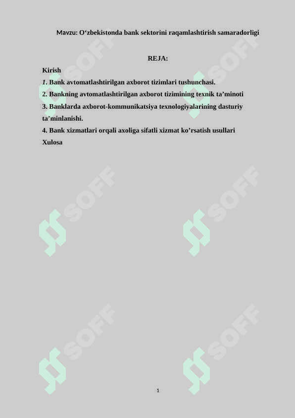 Oʻzbekistonda bank sektorini raqamlashtirish samaradorligi 2