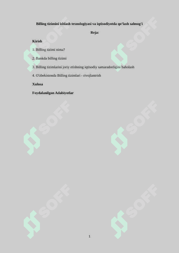 Billing tizimini ishlash texnologiyasi va iqtisodiyotda qo‘lash salmog'i 2