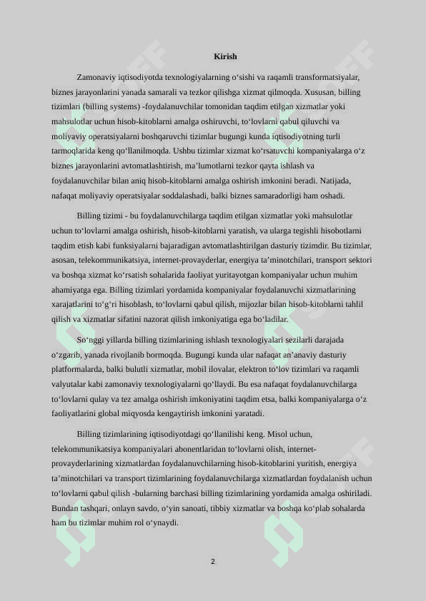 Billing tizimini ishlash texnologiyasi va iqtisodiyotda qo‘lash salmog'i 3