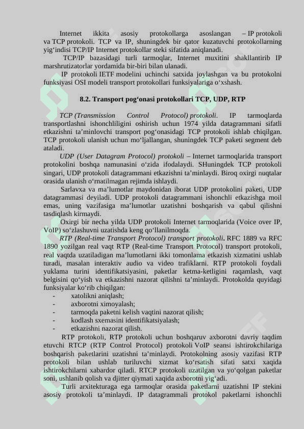 KEYINGI AVLOD KONVERGENT TARMOQLARNING TRANSPORT POG‘ONASI. TRANSPORT TARMOQLARNING KO‘PPROTOKOLLI  ARXITEKTURASI 2