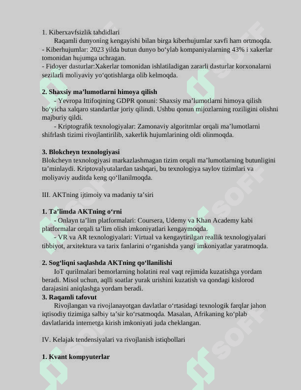 Zamonaviy axborot kommunikatsiya texnologiyalarining rivojlanish  tendensiyalari va asosiy yo‘nalishlari 5