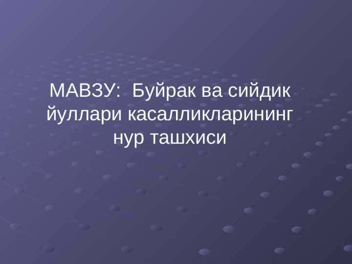 Буйрак ва сийдик йуллари касалликларининг нур ташхиси
