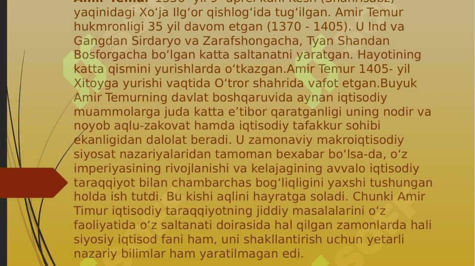 MARKAZIY OSIYODA TEMURIYLAR DAVRIDAGI IQTISODIY G’OYALAR VA IQTISODIY SIYOSAT 4