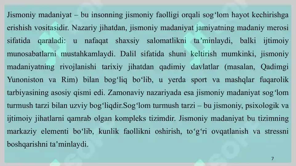 OʻQUV ISHLARI SHAKLI SINIFDAN TASHQARI MASHGʻULOT 7