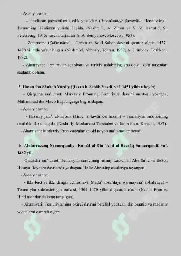 Temur va temuriylar davrida yashagan tarixchi olimlar ilmiy merosining bibliografiyasini tu 4