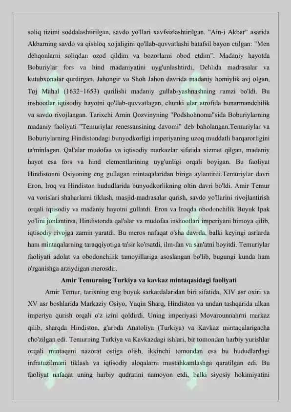 Amir Temur tomonidan Movarounnahrdan tashqarida olib borilgan bunyodkorlik faoliyati. 7
