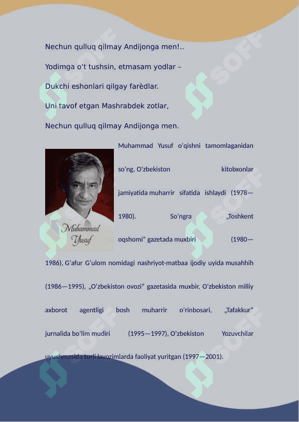 Muhammad Yusuf hayoti va ijodi. Muhammad Yusuf asarlarida Vatan madhi 2