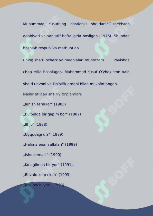Muhammad Yusuf hayoti va ijodi. Muhammad Yusuf asarlarida Vatan madhi 3