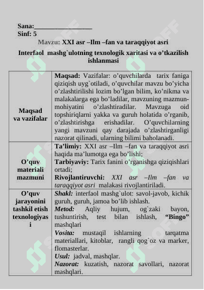 5-sinf tarix.XXI asr – ilm-fan va taraqqiyot asri dars ishlanma 2