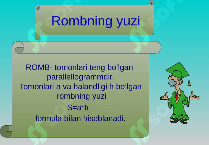 8-sinf geometriya Romb va trapetsiyaning yuzi dars ishlanma 4
