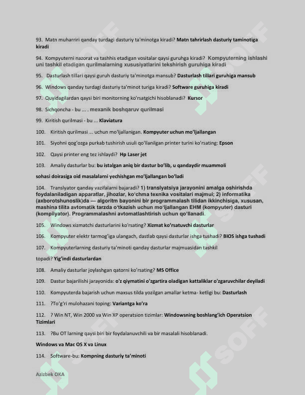 Komputer test savollari va javoblari 7