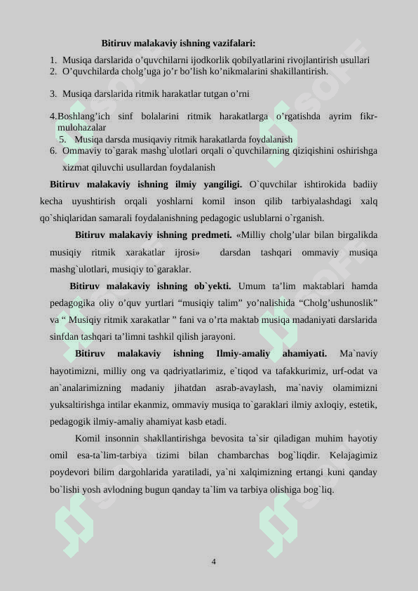 Boshlang’ich sinf musiqa darslarida o’zbek xalq cholg’u asboblariga jo’r bo’lish va ritmik harakatlar faoliyatidan foydalanish uslublari 4