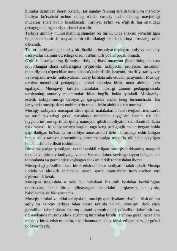 Boshlang’ich sinf musiqa darslarida o’zbek xalq cholg’u asboblariga jo’r bo’lish va ritmik harakatlar faoliyatidan foydalanish uslublari 8