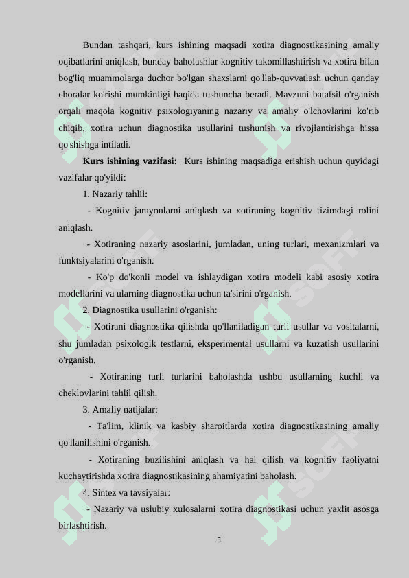 Bilish jarayonlari diagnostikasi. Xotira. 3