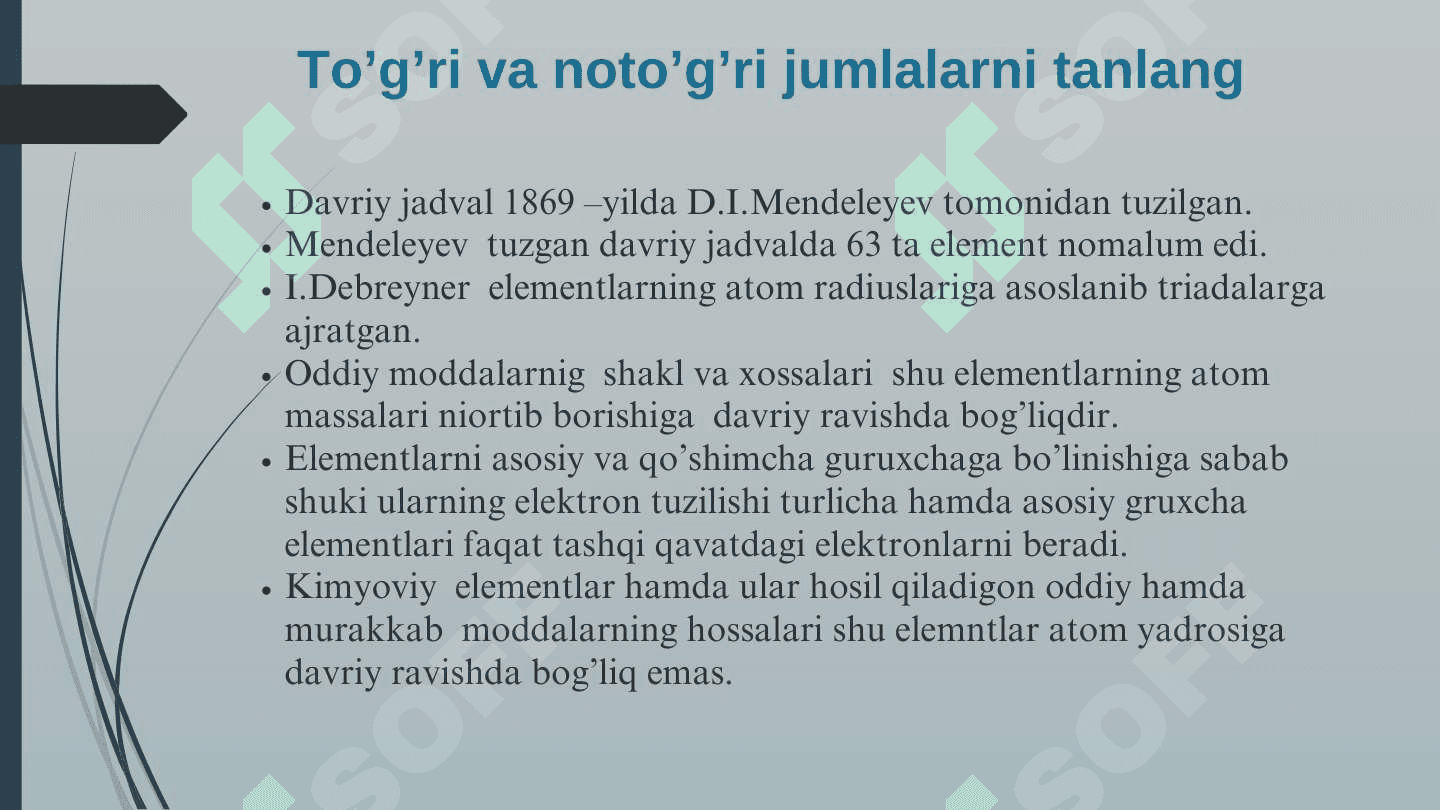 Davriy sistema mavzusini mustahkamlash 3