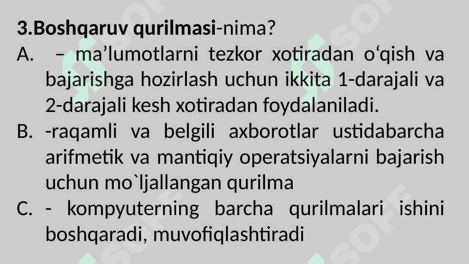 Arifmetik mantikiy qurilma va uning vazifasi, tashkil etuvchilari bilan tanishish 4