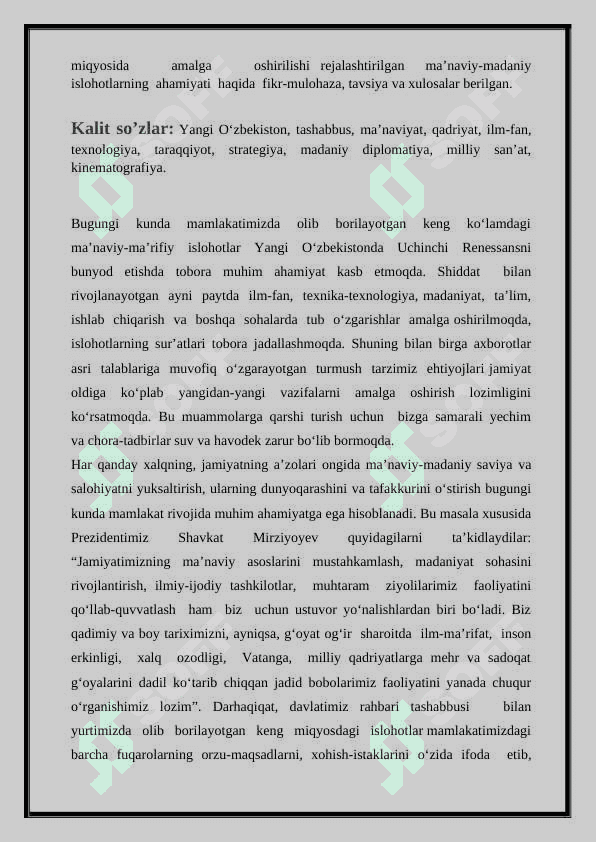 Yangi Oʻzbekistonda amalga oshirilayotgan manaviy o'zgarishlar 2