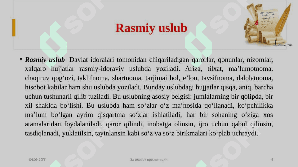 RASMIY-IDORAVIY USLUB VA UNING USLUBIY XUSUSIYATLARI 5