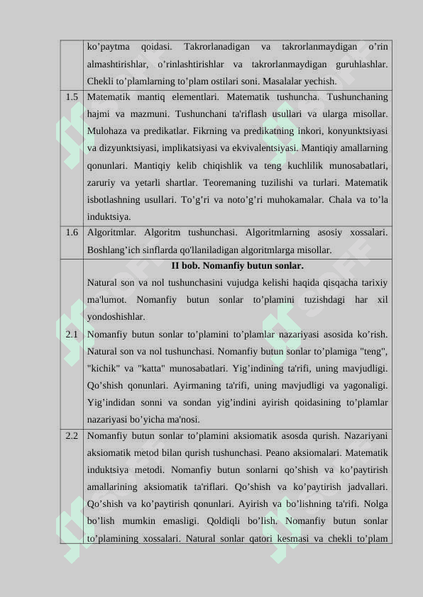 Maxsus sirtqi bo’lim uchun matematikadan o’quv dasturi 4