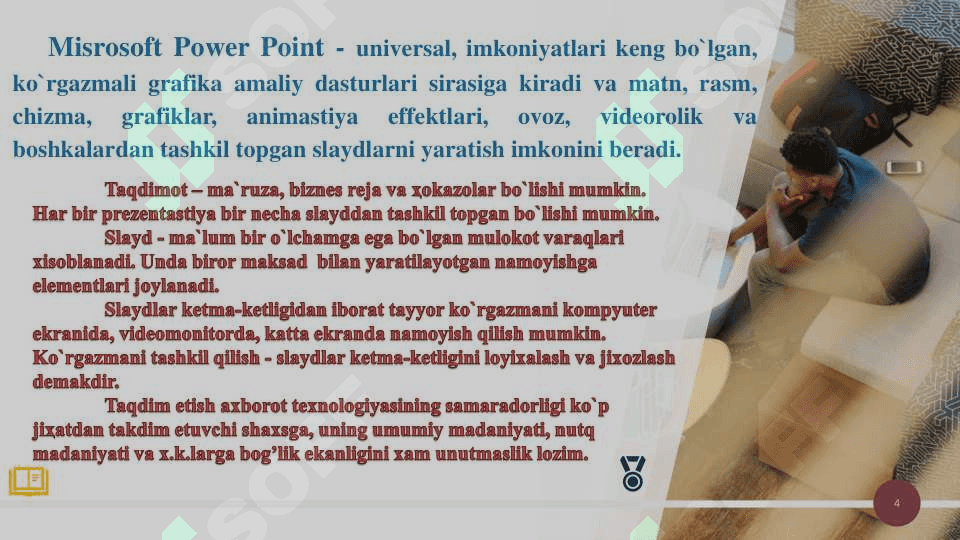 TAQDIMOTLARNI TAYYORLASH  TEXNOLOGIYALARI 4