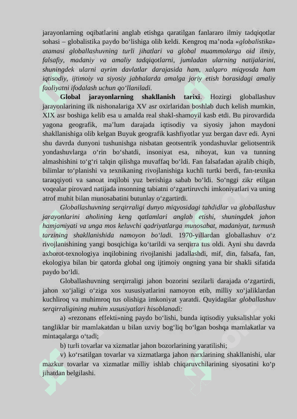 Globallashuv, globalistika va barqaror taraqqiyot jarayonlarining mohiyati. 3