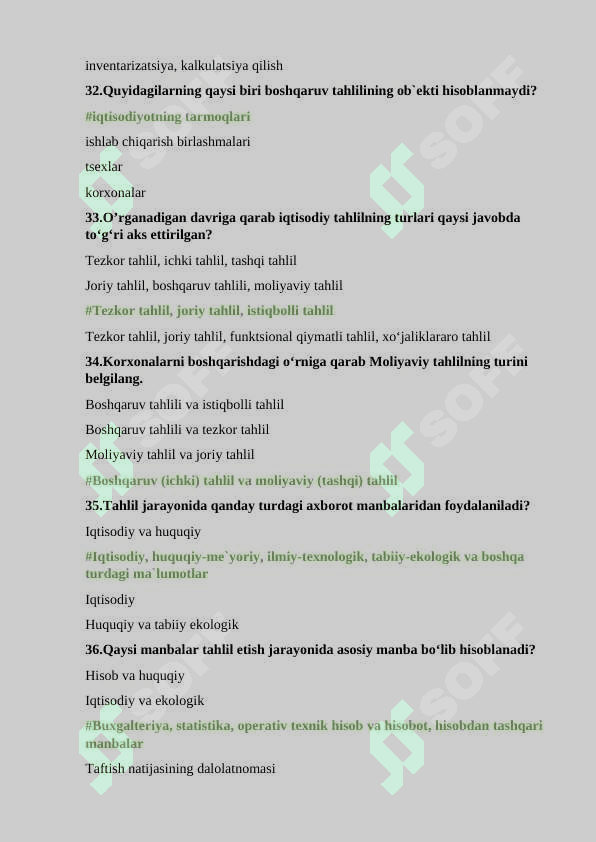 Iqtisodiy tahlil fanidan test savollari va javoblari. 7
