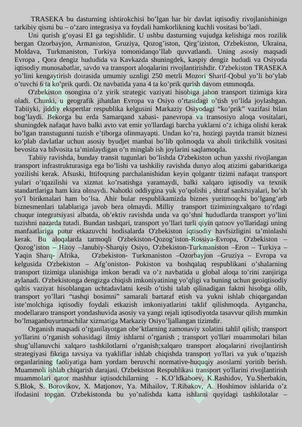 O’zbekiston iqtisodiyoti rivojlanishida xalqaro transport yo’llarining roli. 2