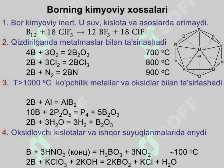 Uchinchi guruhning p-elementlari bor vа uning elеktrоn fоrmulаsi, tаbiаtdа uchrаshi, fizik vа kimyoviy хоssаlаri 8