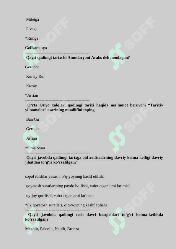 Tarix fanidan test baza javobi bilan 3