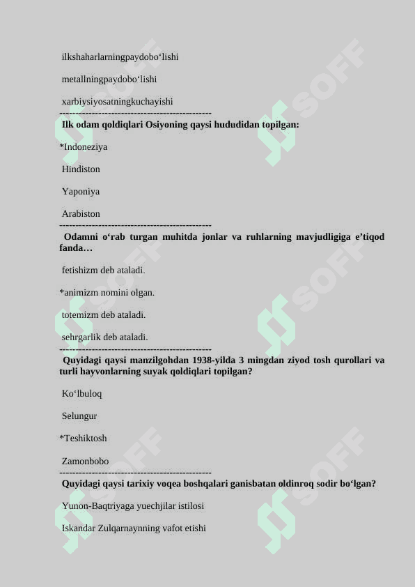 Tarix fanidan test baza javobi bilan 6