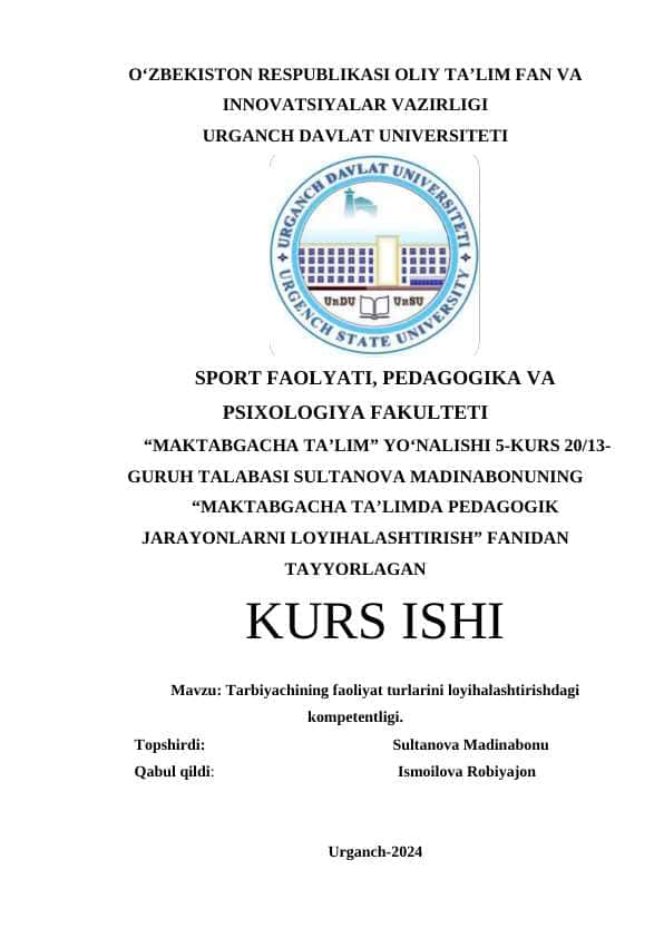 Tarbiyachining faoliyat turlarini loyihalashtirishdagi kompetentligi