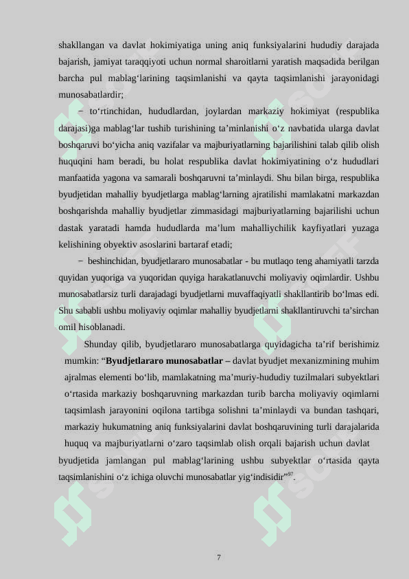 Byudjetlararo munosabatlari va uning  xususiyatlari 7