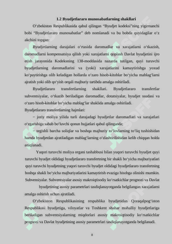 Byudjetlararo munosabatlari va uning  xususiyatlari 8
