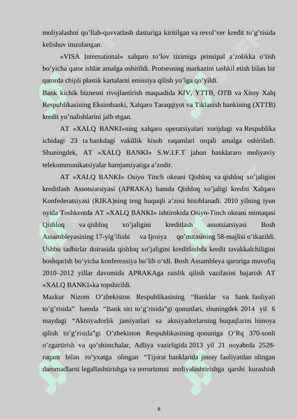 AT «XALQ BANKI» Surxondaryo viloyati filiali 6