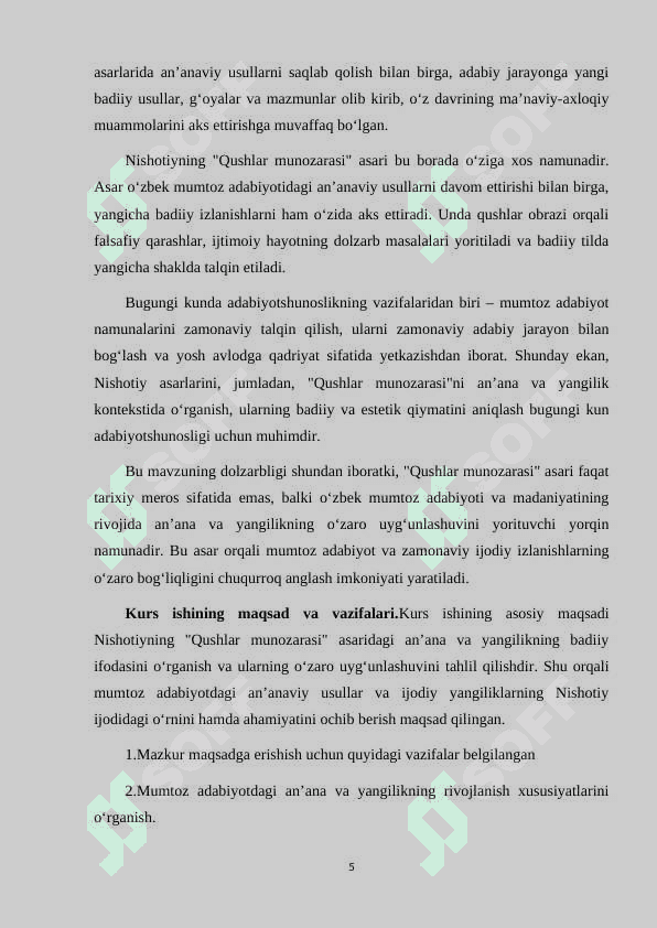 Nishotiyning "Qushlar munozarasi"asarida anʼana va yangilik 5
