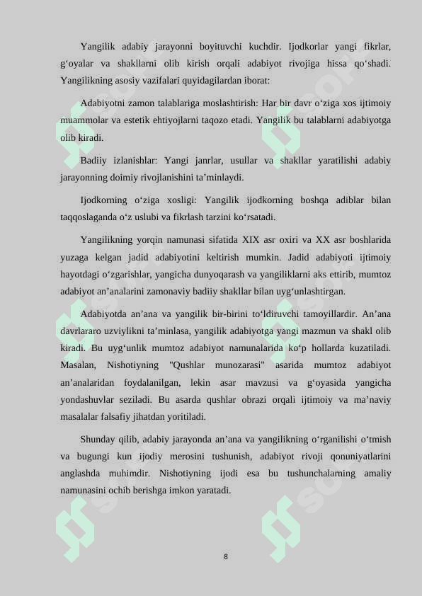 Nishotiyning "Qushlar munozarasi"asarida anʼana va yangilik 8