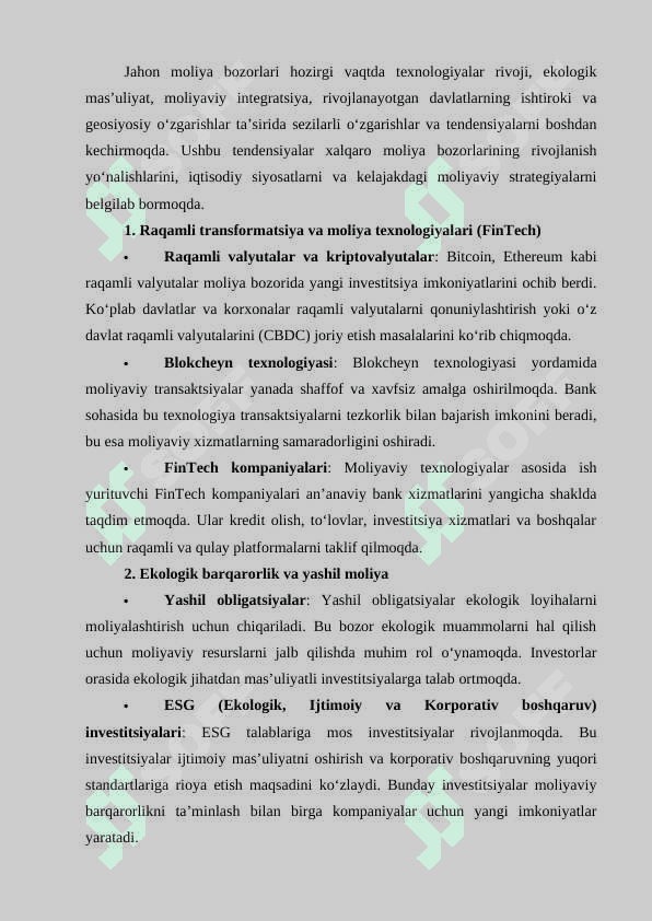 Jahon moliya bozori rivojlanishning zamonaviy tendensiyalari 3