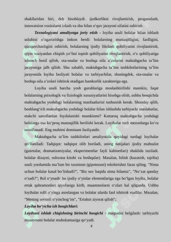 Loyihaviy faoliyat texnologiyasining pedagogikadagi o‘rni 8