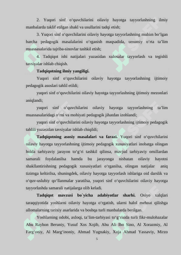 YUQORI SINF O‘QUVCHILARINI  OILAVIY HAYOTGA TAYYORLASHNING IJTIMOIY PEDAGOGIK ASOSLARI 5