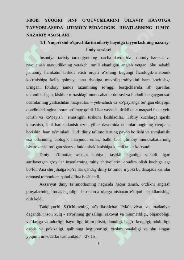 YUQORI SINF O‘QUVCHILARINI  OILAVIY HAYOTGA TAYYORLASHNING IJTIMOIY PEDAGOGIK ASOSLARI 8