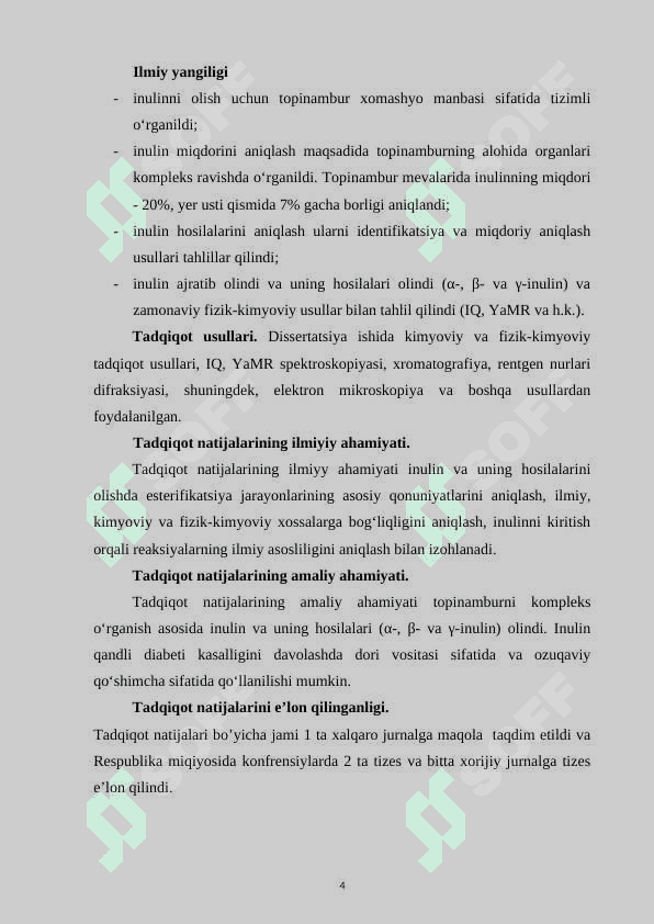 Topinambur (Heillianthus tubeosu-l) tugunagidan alfa, betta, gamma-inulin olish texnologiyasi va xossalarini oʻrganish 4