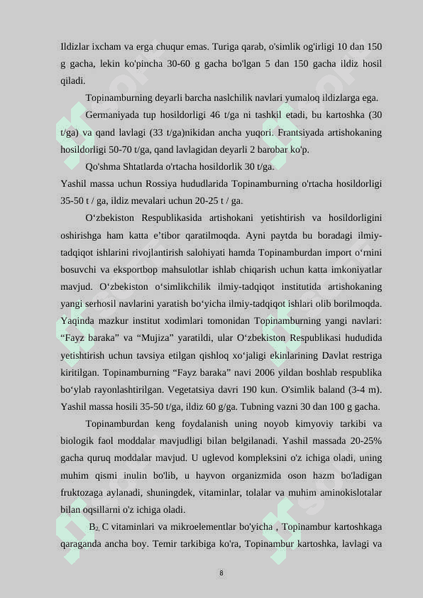 Topinambur (Heillianthus tubeosu-l) tugunagidan alfa, betta, gamma-inulin olish texnologiyasi va xossalarini oʻrganish 8
