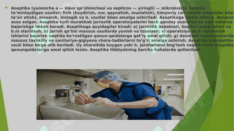 Aseptika asoslari va turlari Antiseptika haqida tushuncha. Antiseptika turlari. 3